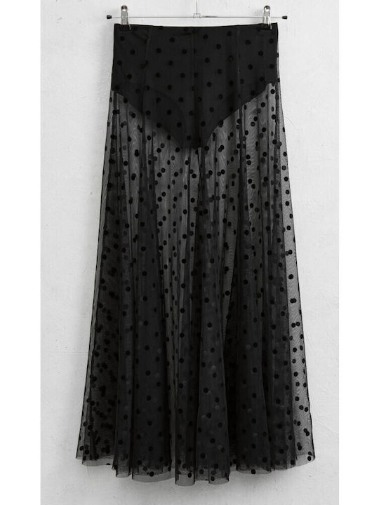 Maxi Skirt with Tulle Polka Dot Black