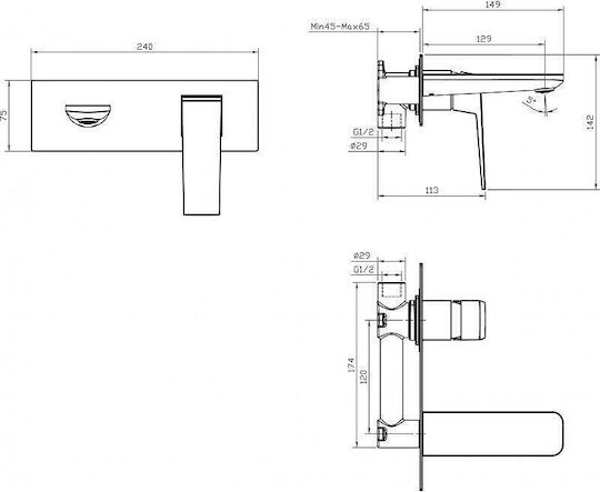 Inter Ceramic Built-in Mixer & Spout Set for for Bathroom Sink Silver 6988354266737