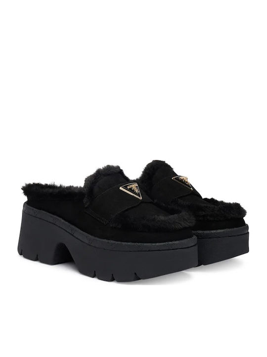 Leather Mules with Low Heel in Black Color
