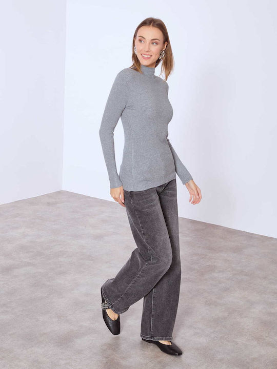 Celestino Γυναικεία Μπλούζα Ριπ Βισκόζη Slim Fit Γκρι