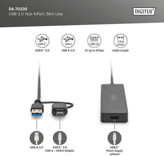 Digitus USB 3.0 5 Port Hub with USB-A / USB-C Connection