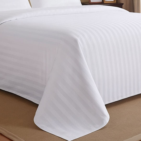 Damask Hotel Bettlaken Angepasst 3 Cm Streifen 220x240cm Weiß