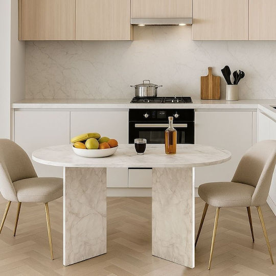 Cortado Esszimmer-Tisch Holz Weiß Marmor-Optik 138x80x75cm