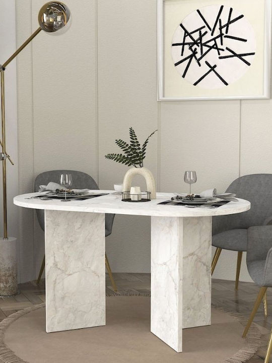 Cortado Dining Table Wooden White Marble Effect 138x80x75cm