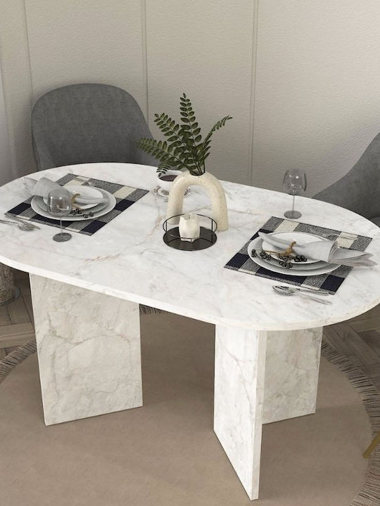 Cortado Dining Table Wooden White Marble Effect 138x80x75cm