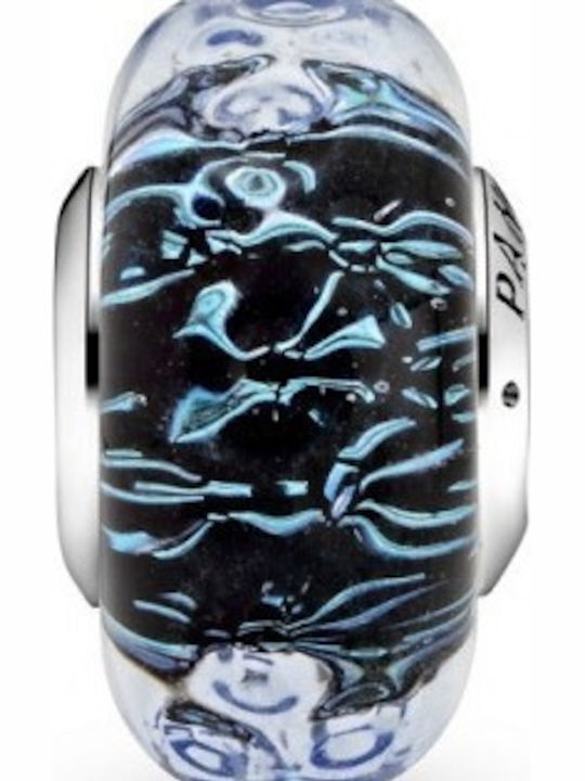 Pandora Wavy Murano Glass Ocean Charm In Silver Navy Blue