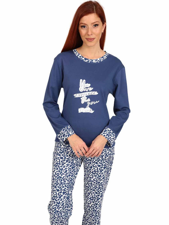 Lydia Creations Winter Damen Pyjama-Set Blue