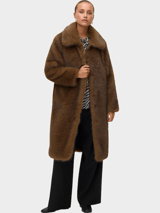 Women's Emperador Brown Coat with Fur Details