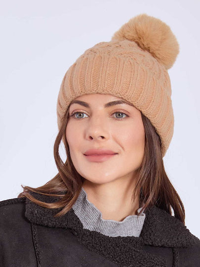 Celestino Women's Knitted Beanie with Pom Camel