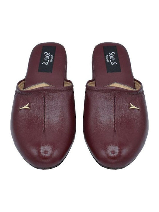 Leather Winter Women's Slippers Burgundy