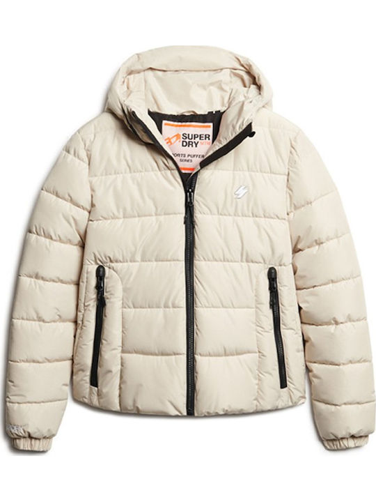 Women's Short Puffer Jacket for Spring or Autumn with Hood Gray