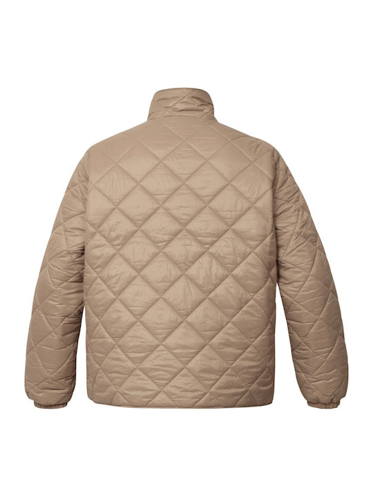 Women's Short Puffer Jacket for Winter Beige