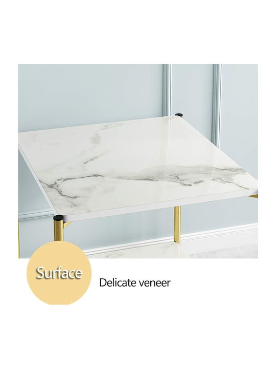 Square Side Wooden White Marble Coffee Table W40xL40xH43cm