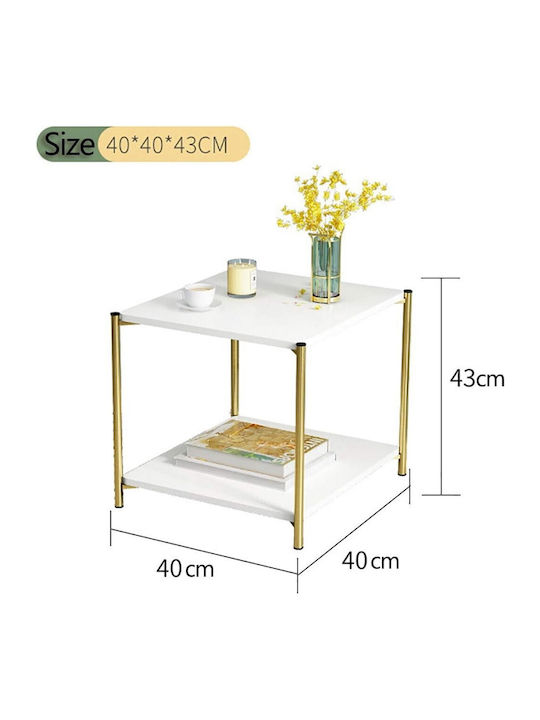 Square Side Wooden White Marble Coffee Table W40xL40xH43cm