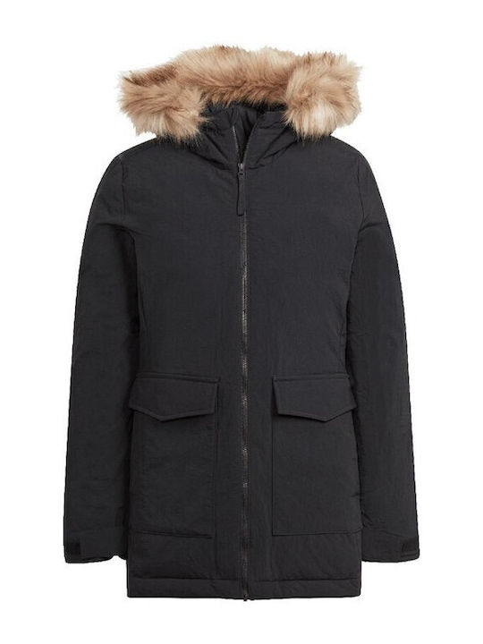 Women's Short Parka Jacket for Winter with Hood Black