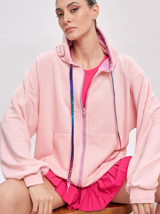 Long Women's Sweatshirt Jacket Hooded Baby Pink