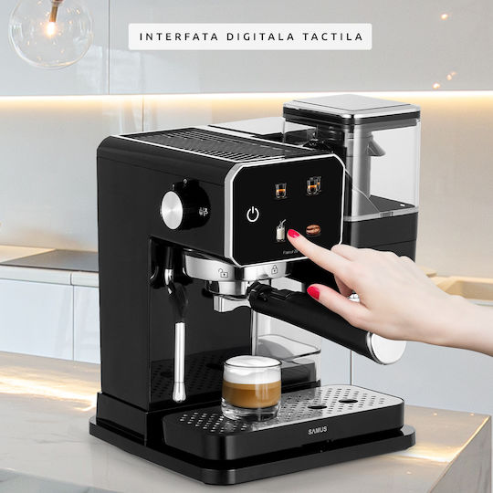 Samus Mașină de Espresso 1350W Presiune 20bar pentru Cappuccino Neagră
