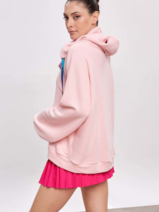 Long Women's Sweatshirt Jacket Hooded Baby Pink