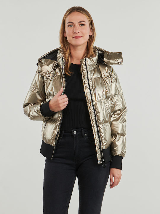 Κοντό Γυναικείο Puffer Μπουφάν για Χειμώνα Metallic