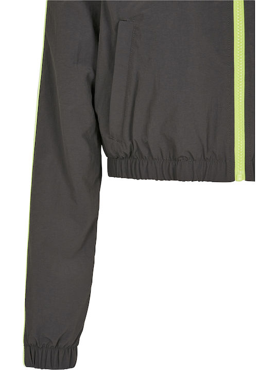 Women's Running Short Sports Jacket Windproof for Winter Dark Shadow/Electric Lime