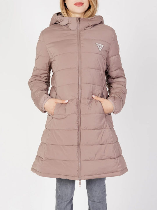 Lang Damen Puffer Jacke für Winter Brown