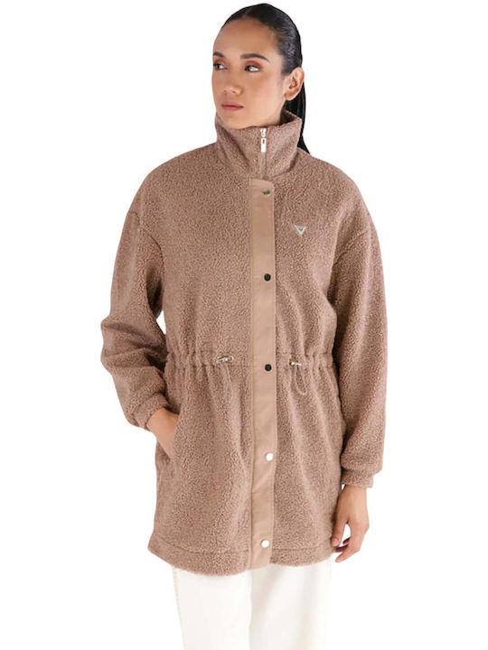 Women's Long Parka Jacket for Winter Brown