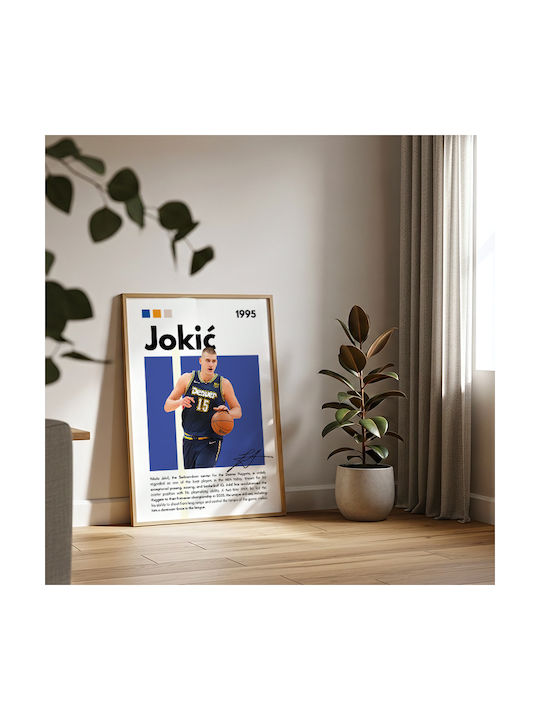 Poster NBA Greatness Series Nikola Jokic SNK279 21cm x 30cm Frame Dark Natural Wood Brown