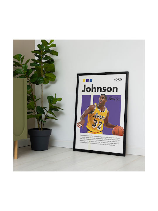 Poster NBA Greatness Series Magic Johnson Snk278 21cm X 30cm Frame Dark Natural Wood Brown