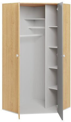 Omaha Δίφυλλη Ντουλάπα Γωνιακή 119x90x190cm Άσπρο, Δρυς, Γκρι Omaha Δίφυλλη Ντουλάπα Γωνιακή 119x90x190cm Άσπρο, Δρυς, Γκρι