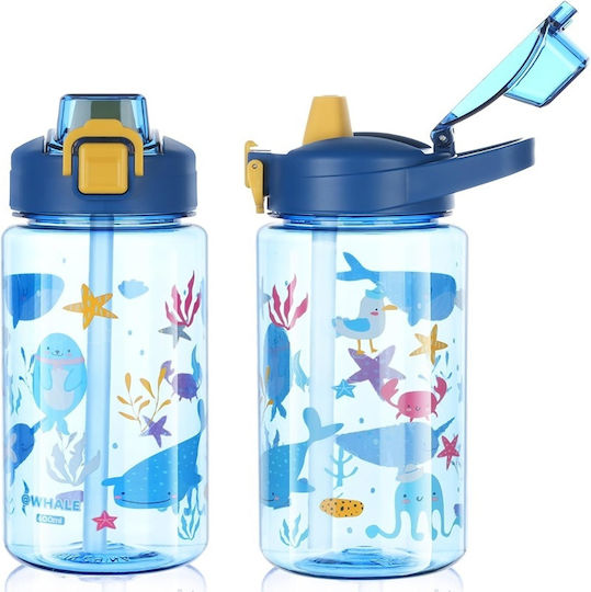Edman Kids Water Bottle Plastic with Straw Non Spill Blue 600ml