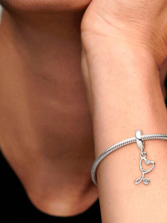 Pandora Stethoscope Heart Dangle Charm Καρδιά από Ασήμι με Ζιργκόν