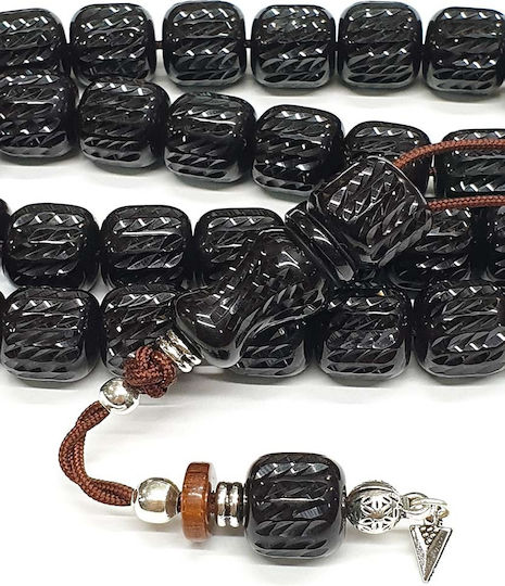 Roloi Komboloi Graven Mastic Worry Beads with 33 Beads Black 39cm