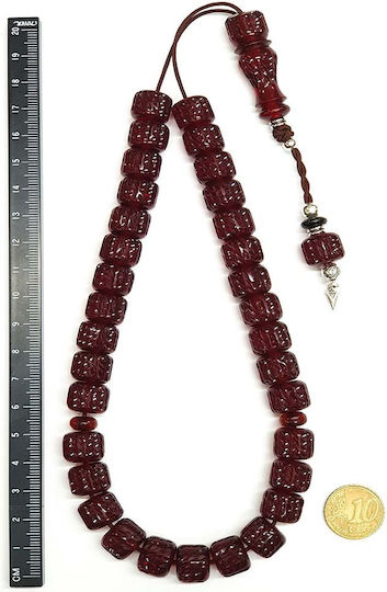 Roloi Komboloi Graven Mastic Worry Beads with 33 Beads Red 36cm