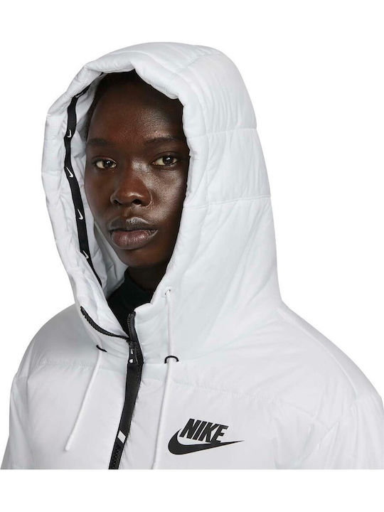 Therma Fit Repel Women's Short Puffer Jacket for Winter with Hood White