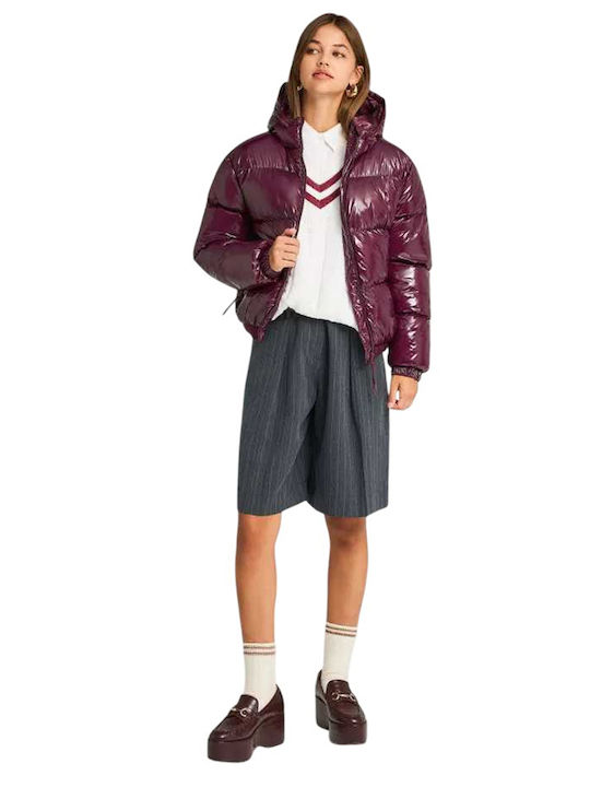 Women's Puffer Jacket for Winter with Hood Burgundy