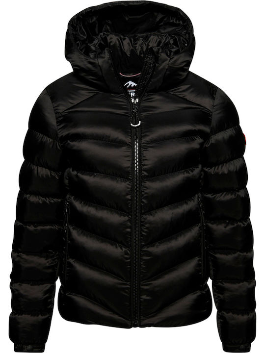 Women's Short Puffer Jacket for Winter with Hood Black