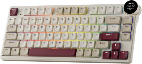 Royal Kludge RK N80 Wireless Gaming Mechanical Keyboard 75% with Custom Brown switches and RGB lighting (English US) Cream/Burgundy