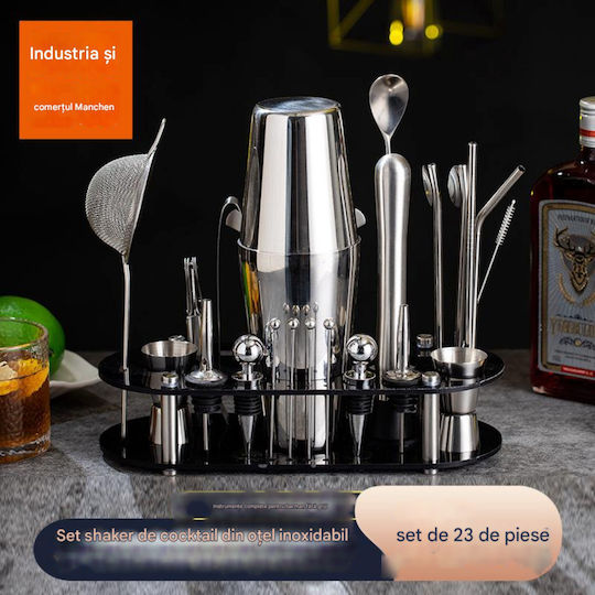 Arvada Shakerpro Mc-ykl23 Kit Complet Pentru Barmani Suport Acrilic 23 Bucăți 700 Ml Dimensiuni 19x12x30.5 Cm Set Pentru Barmani Preparare Băuturi Oțel Inoxidabil