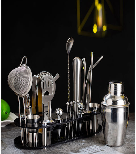 Arvada Shakerpro Mc-ykl23 Kit Complet Pentru Barmani Suport Acrilic 23 Bucăți 700 Ml Dimensiuni 19x12x30.5 Cm Set Pentru Barmani Preparare Băuturi Oțel Inoxidabil