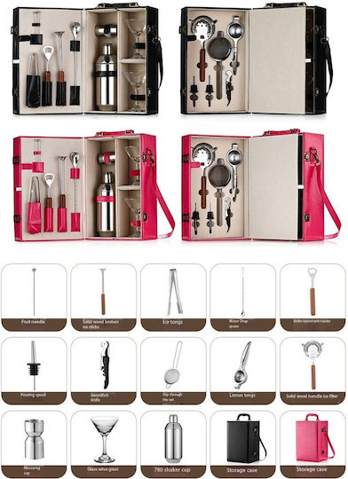 Arvada Set Portabil Shakerpro Cocktail 16 Bucăți Oțel Inoxidabil Cutie Specială Accesorii Multiple Pentru Barmani Acasă Utilizare Profesională Cadou Ideal Negru