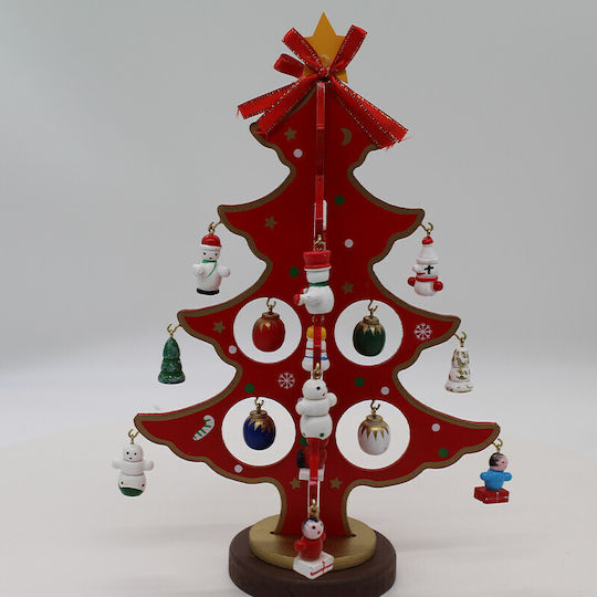 Arbori Decorativi De Crăciun Miniatură Brad Roșu Cu Globuri