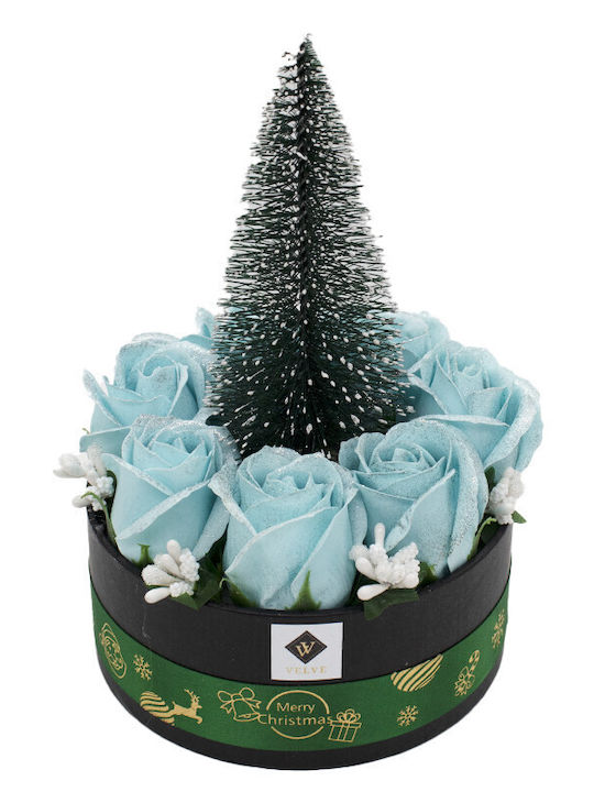 Floral Arrangement In A Round Box Soap Roses A Small Christmas Tree In Center