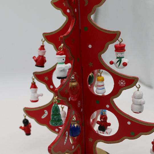 Arbori Decorativi De Crăciun Miniatură Brad Roșu Cu Globuri