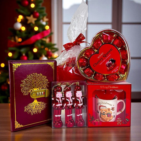 Pachet Deliciu De Crăciun Praline Cherry Queen Set Ornament Brad De Crăciun Set Spargător Nuci Jurnal Cu Lacăt Set Cană Ceramică În Tavă Cadou