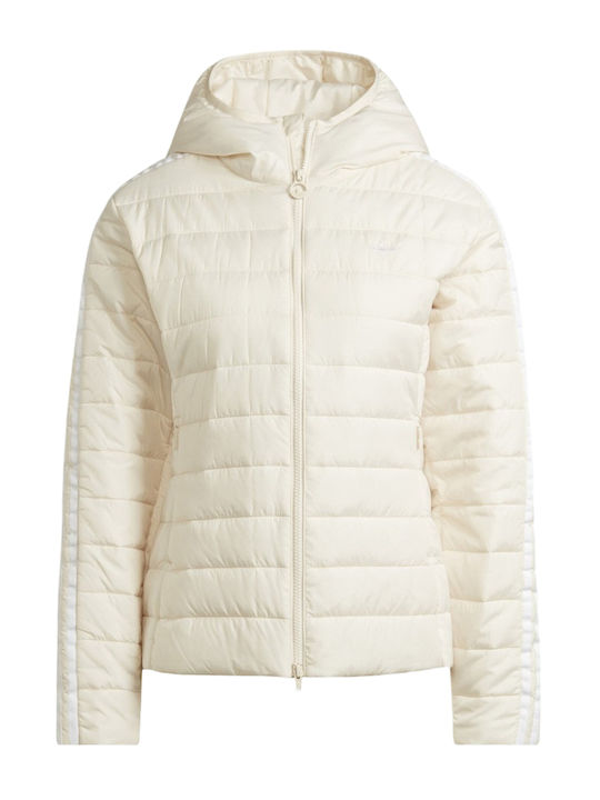 Women's Short Puffer Jacket for Spring or Autumn with Hood Wonder White