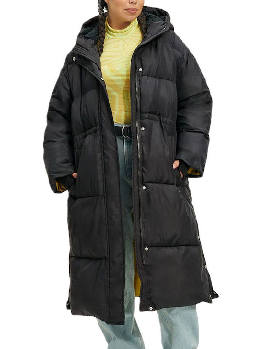 Keeley Women's Long Puffer Jacket Waterproof for Winter with Hood Black