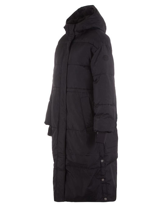 Keeley Women's Long Puffer Jacket Waterproof for Winter with Hood Black