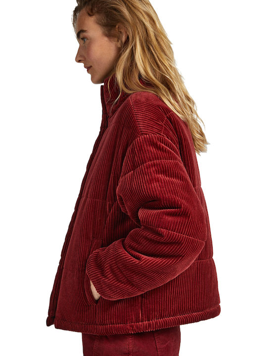 Kurz Damen Puffer Jacke für Winter Burgundisch