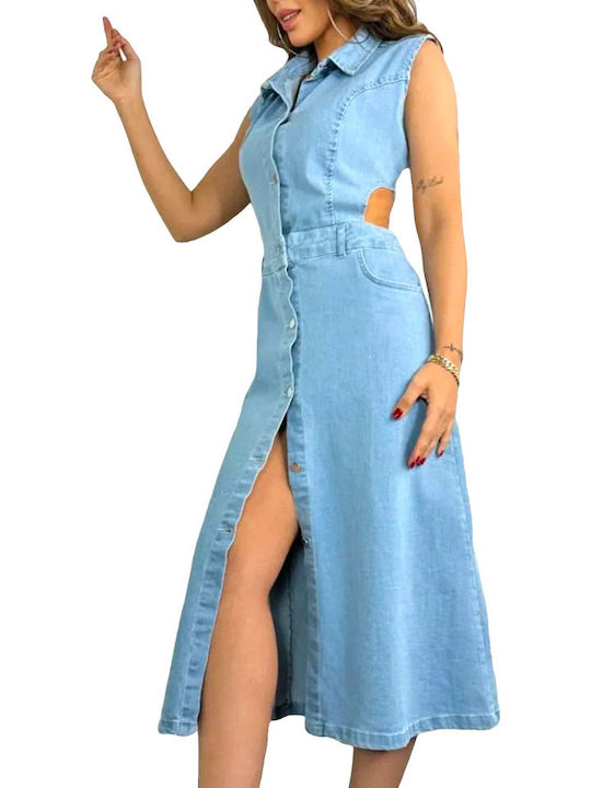 Rochii De Vară Pentru Femei Midi Rochie-Cămașă Denim Albastru Deschis