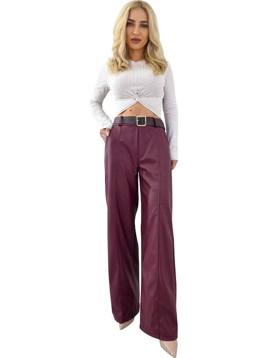 Γυναικείο Burgundy Σετ με Παντελόνι σε Relaxed Εφαρμογή